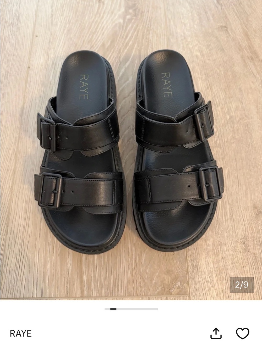 RAYE Arlo Two Strap Sandal Black Leather 7